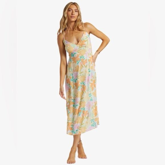 Billabong Summer Shine Midi Dress Size Small Colorful Floral Sundress Slip Beach - Picture 9 of 13